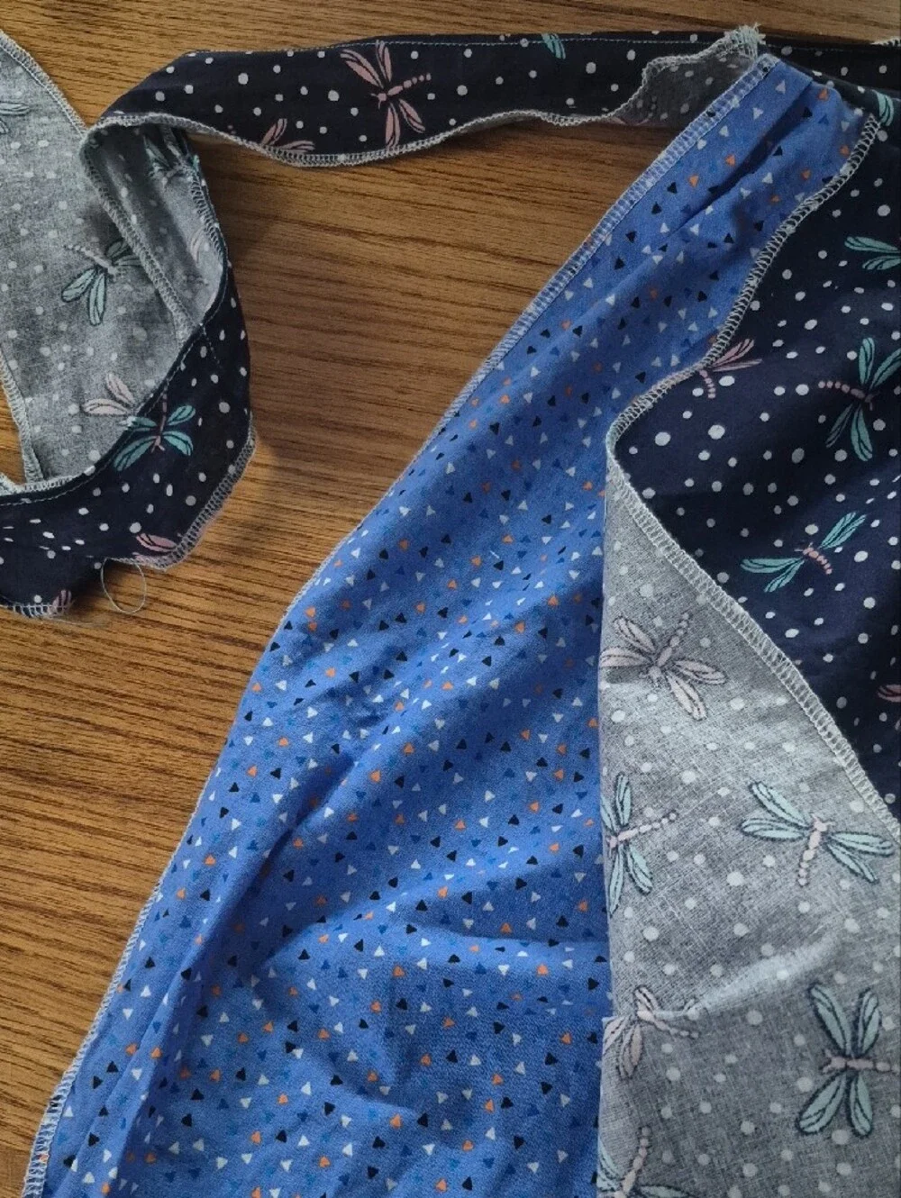Navy Floral Polka Dot Kitchen Apron with Pink & Teal Accents